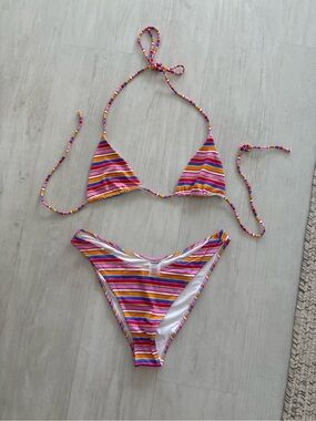NEVER WORN. Bright Swimwear Multicolor Stripe Two-Piece Bikini Swim Set